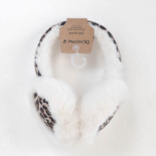 FAUX FUR EARMUFFS EGRET LEOPARD